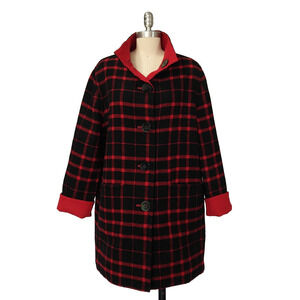 Jones New York Reversible Jacket Coat Size M Red Plaid Retro Style Wool Blend